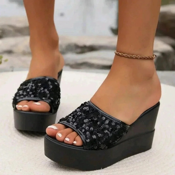 Ladies" Fashion Fish Mouth Sparkly Decorated Roman Sandals Beach Shoes Versatile - Picture 2 of 6